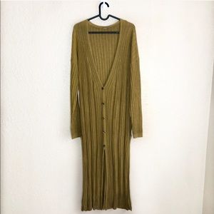 Long Ribbed Button-Front Women’s Sweater Dress - Olive